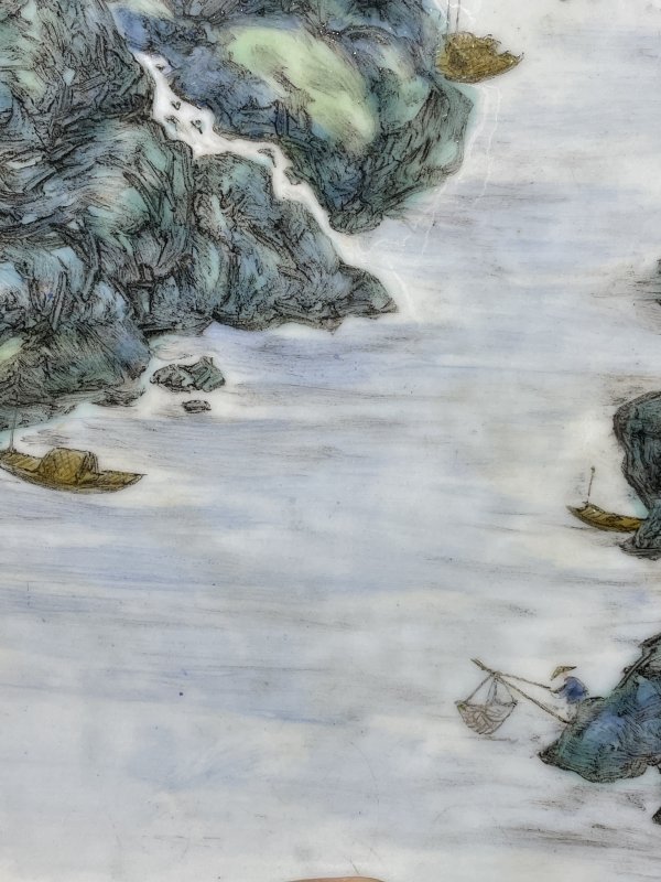 民国 粉彩山水诗文瓷板 - 图5