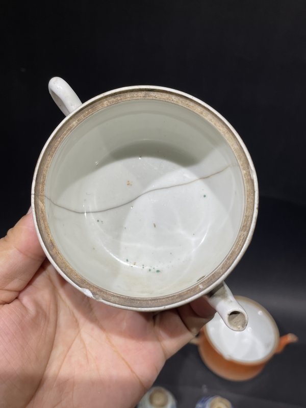 清 粉彩茶壶 杯子 盖 一组八件 - 图8