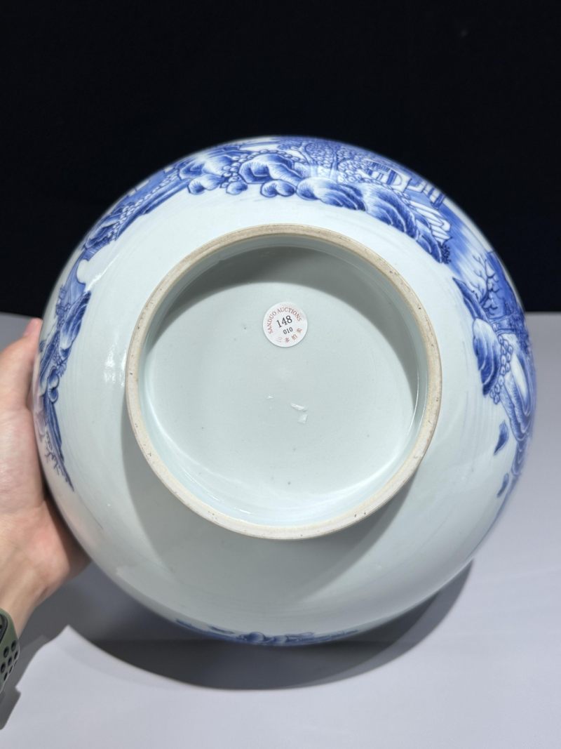    清雍正 青花山水庭院高士图大碗 - 图5