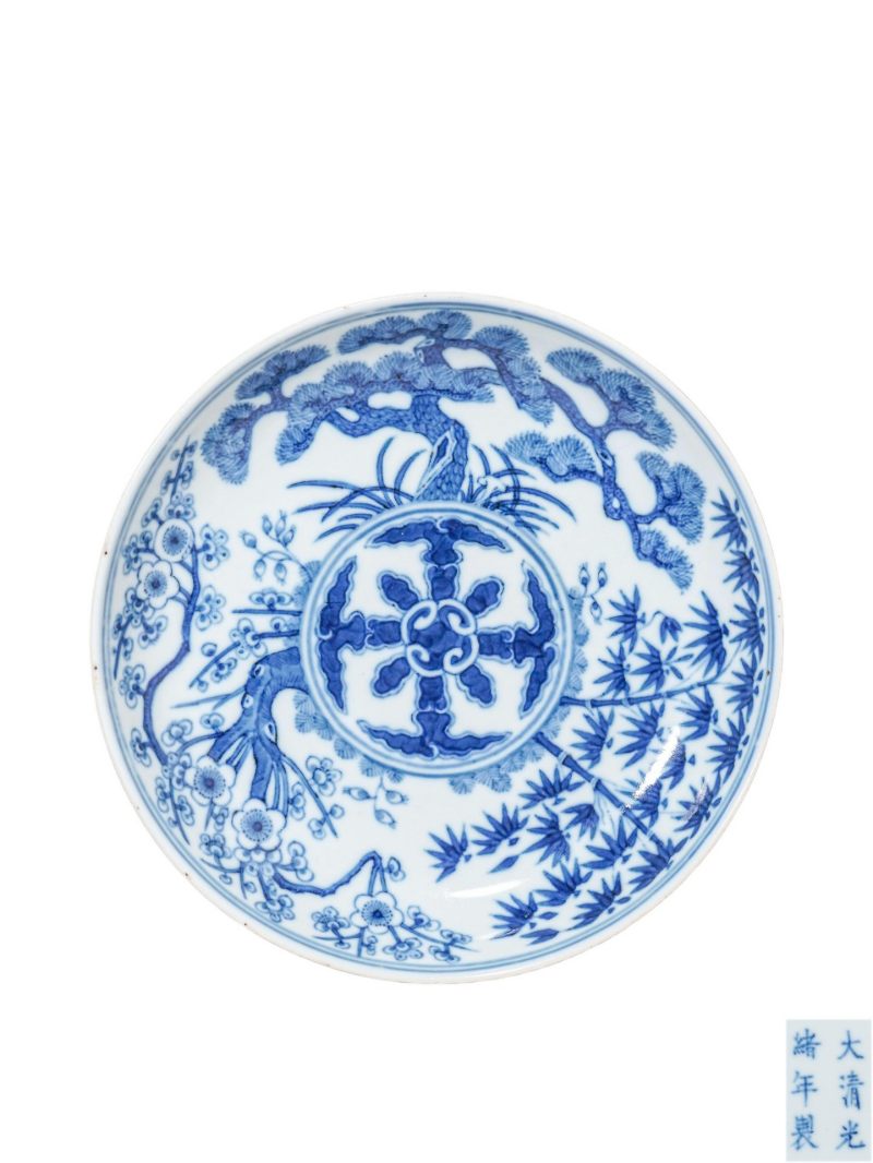   清光绪 青花岁寒三友盘 - 图1
