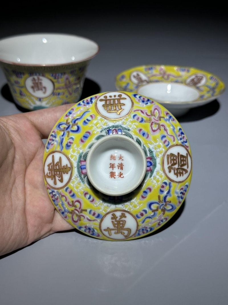    民国 粉彩寿字纹三才盖杯 - 图5