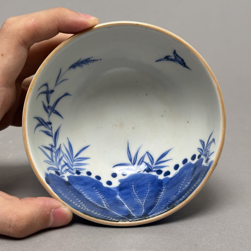 清晚期 青花荷花纹盖碗 - 图3