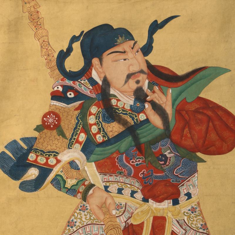巨幅关公武财神彩绘唐卡式中堂立轴 - 图3