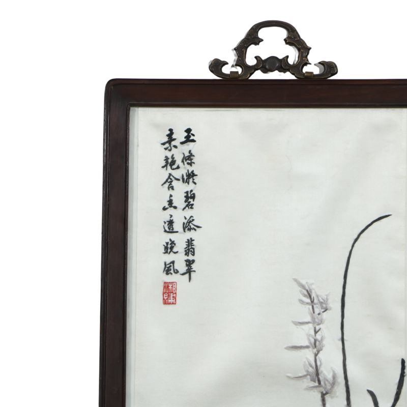 湘绣梅兰竹菊红木框四条挂屏 - 图6