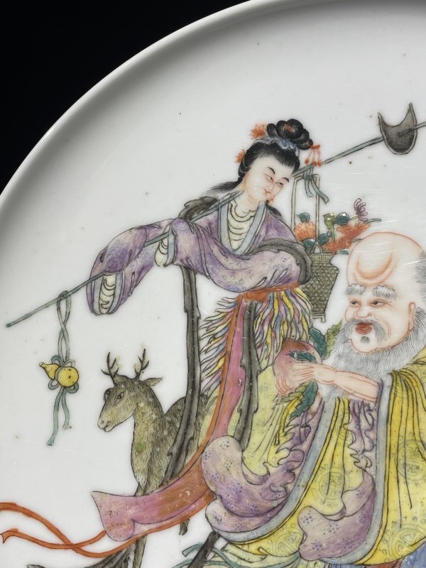 解放后 粉彩寿星图挂盘 - 图4