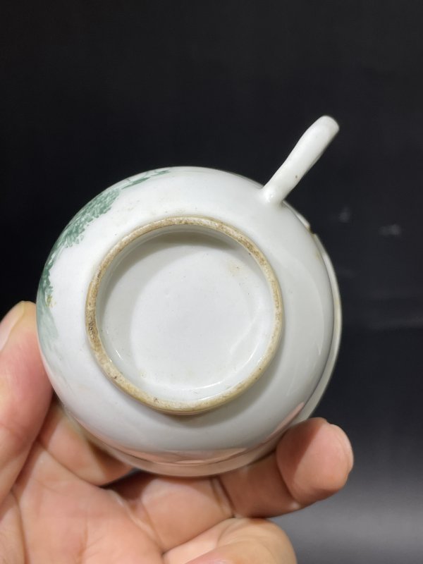 民国 绿彩山水诗文把杯 - 图7