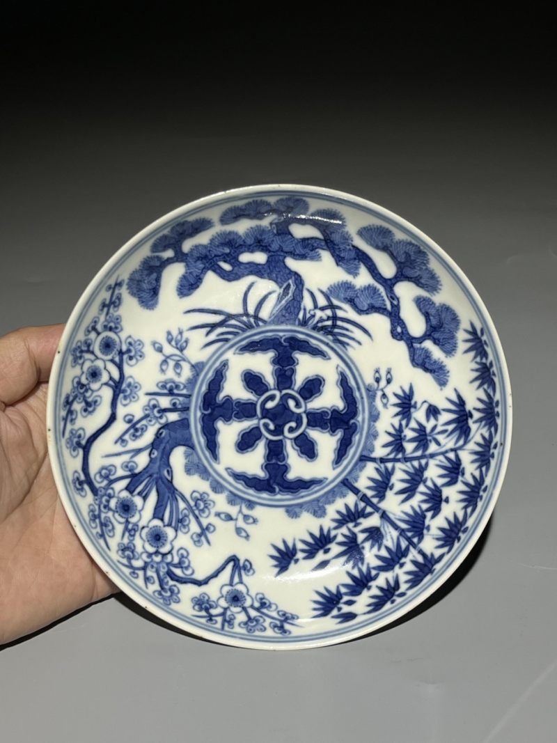    清光绪 青花岁寒三友盘 - 图2