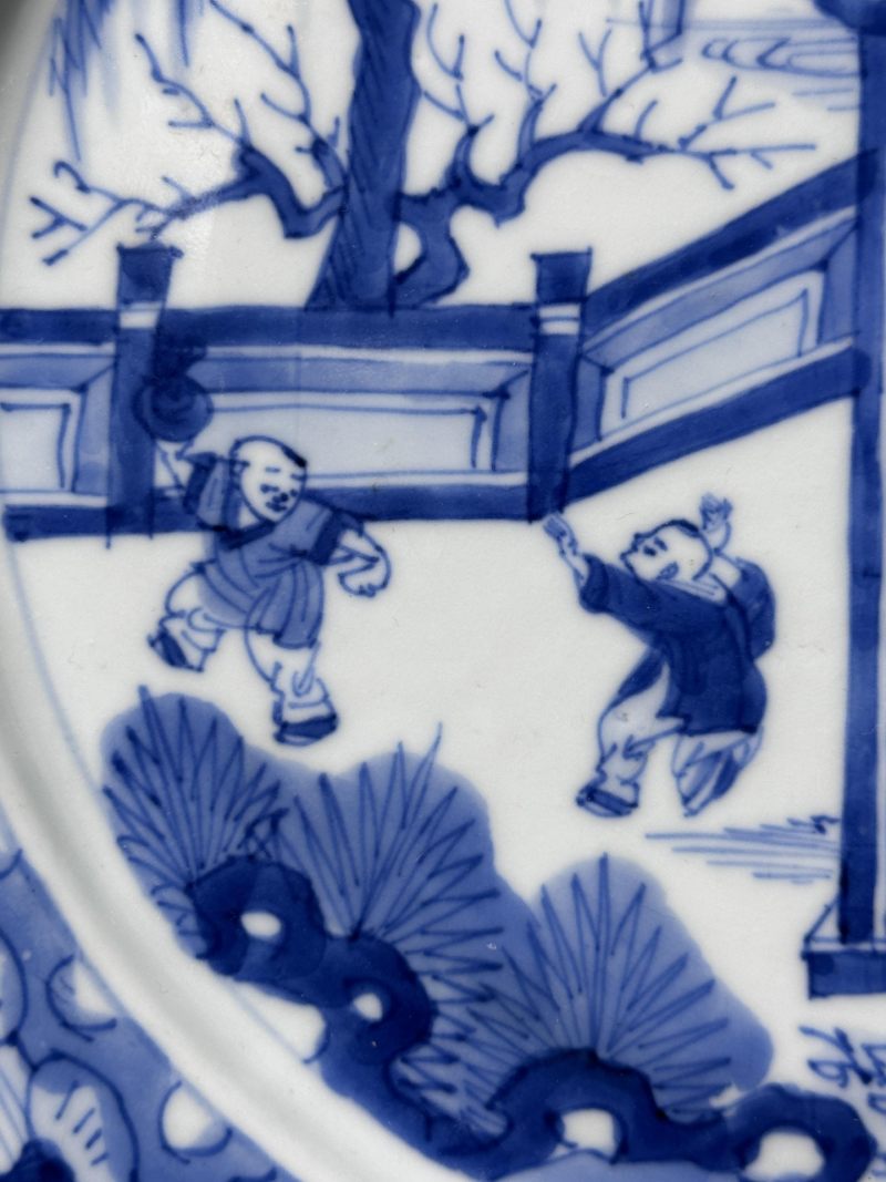    清康熙 青花三娘教子图盘 - 图11