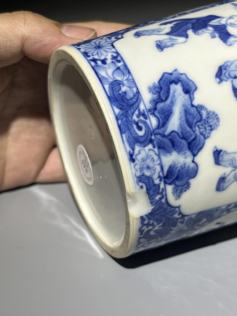    清光绪 青花开光仕女婴戏图棒槌瓶 - 图11