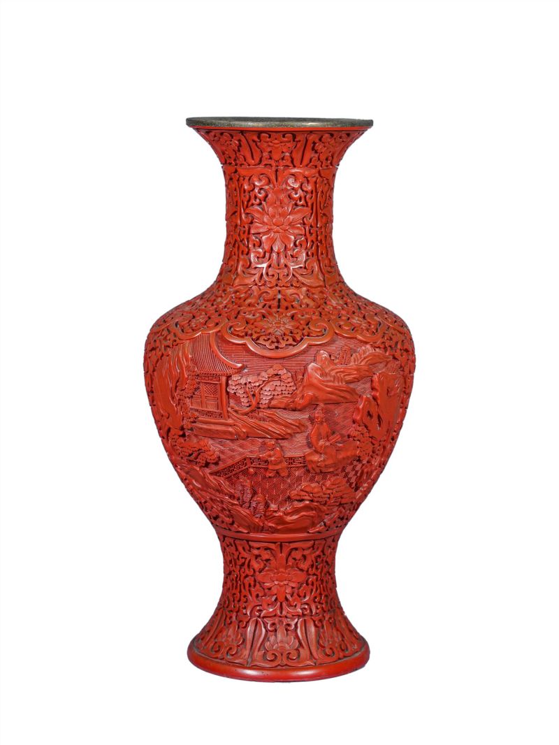    漆器山水人物瓶 - 图1