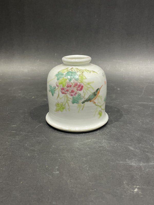 解放后 粉彩花鸟纹水盂 - 图1