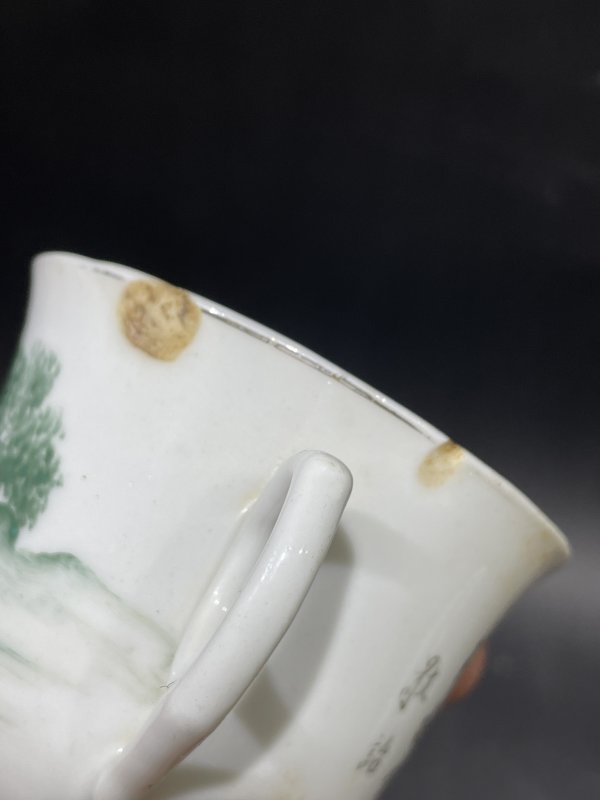 民国 绿彩山水诗文把杯 - 图8