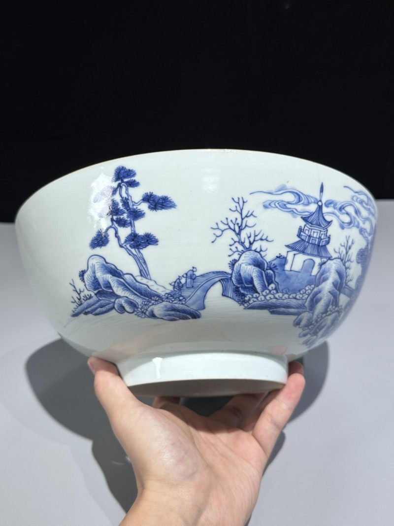    清雍正 青花山水庭院高士图大碗 - 图7