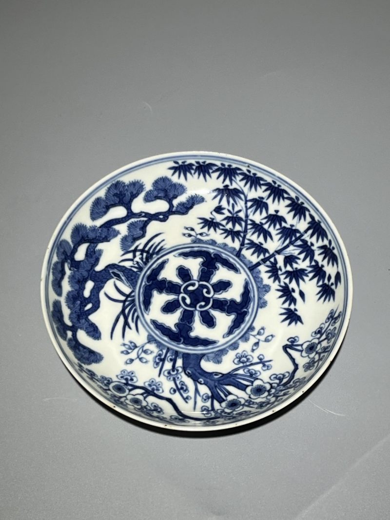    清光绪 青花岁寒三友盘 - 图3
