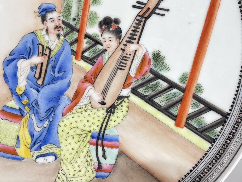 民国 粉彩西厢记人物故事图挂盘 - 图3