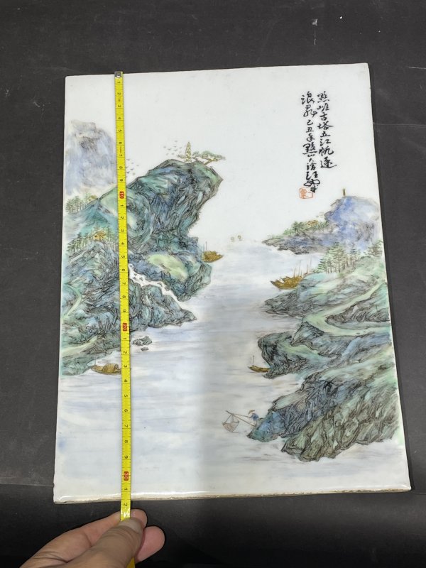 民国 粉彩山水诗文瓷板 - 图8