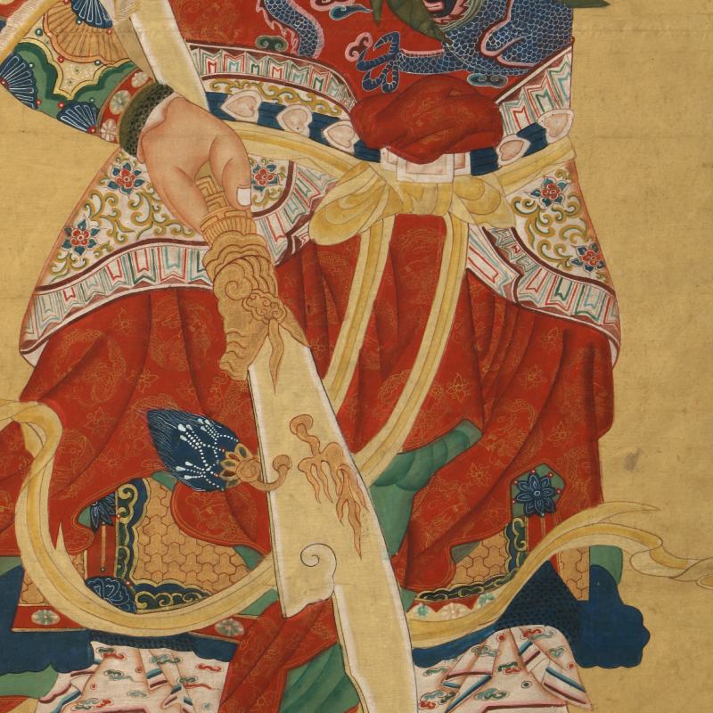 巨幅关公武财神彩绘唐卡式中堂立轴 - 图5