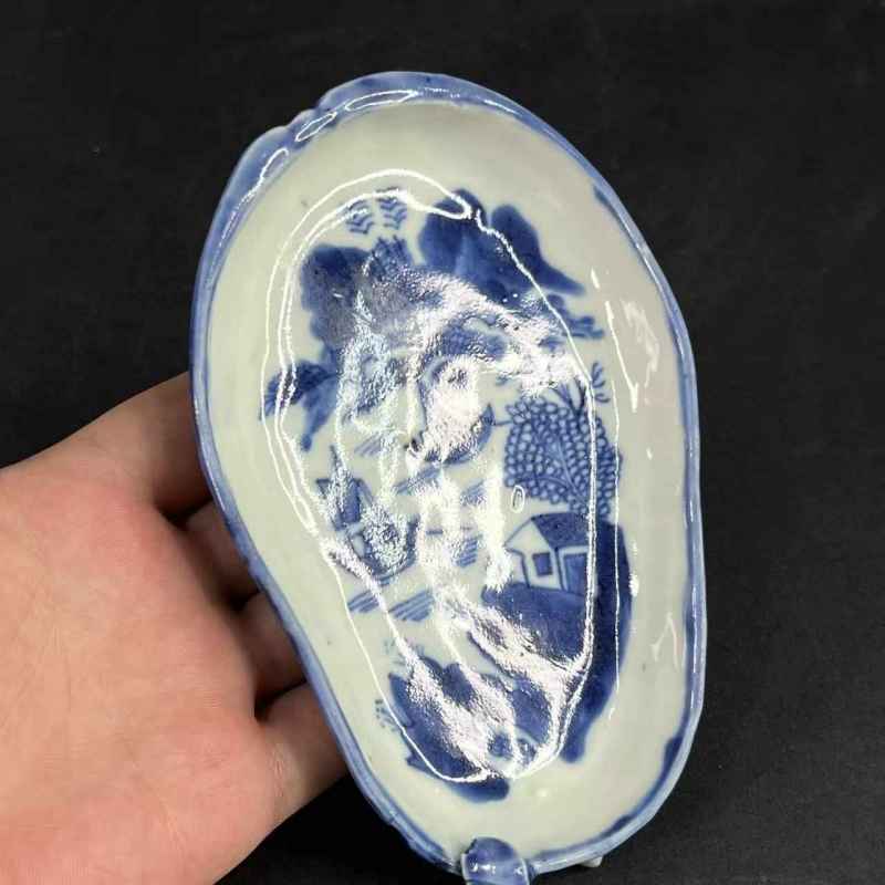 清乾隆 青花山水纹佛手形洗 - 图7