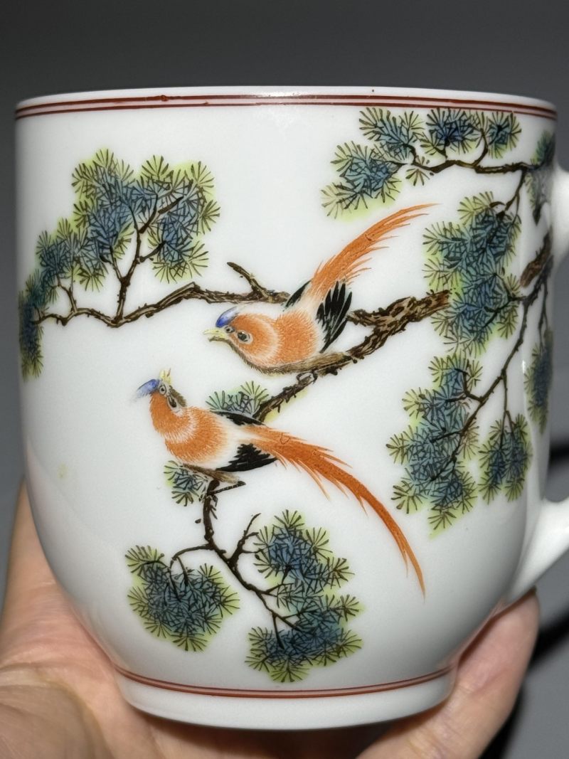    陆云山款 粉彩花鸟纹盖杯 - 图6