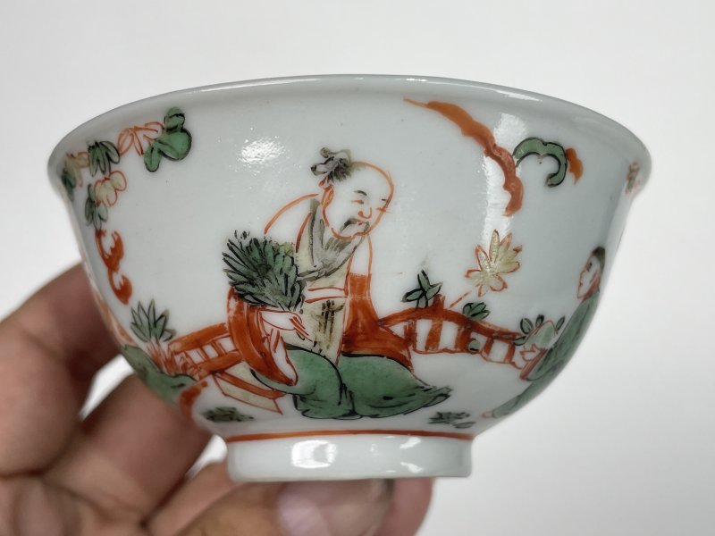 清中期 仿明红绿彩人物纹小碗一对 - 图7