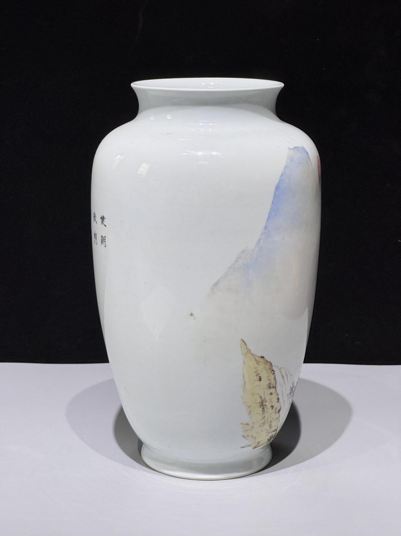    邹甫仁作品 粉彩松鹰图诗文灯笼瓶 - 图6