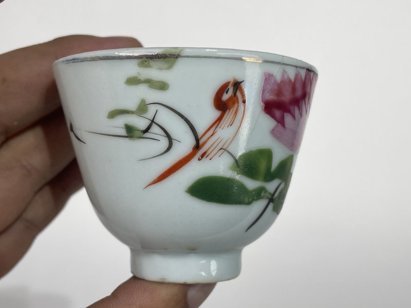 民国 粉彩花鸟纹杯 - 图3