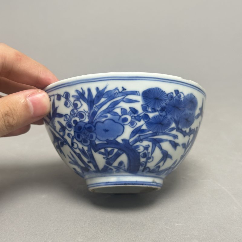 清康熙 青花岁寒三友图碗 - 图3