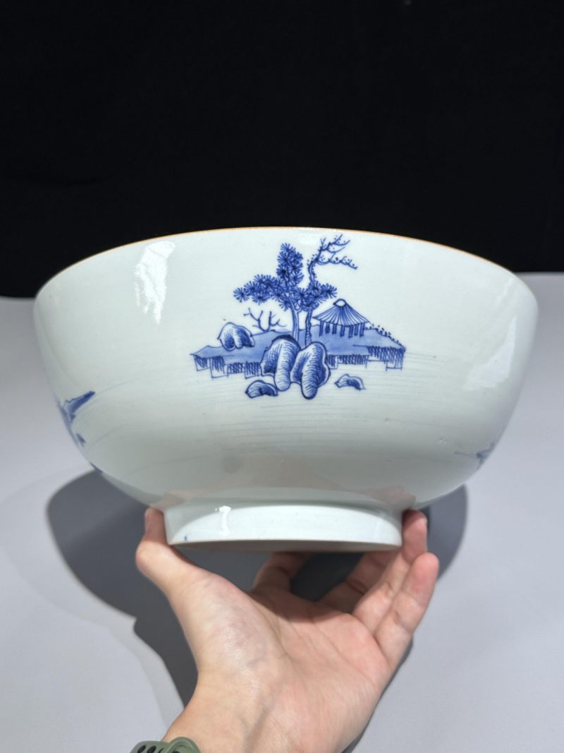    清雍正 青花山水庭院高士图大碗 - 图10