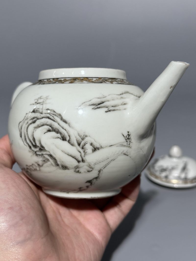    清乾隆 墨彩山水图茶壶 - 图7