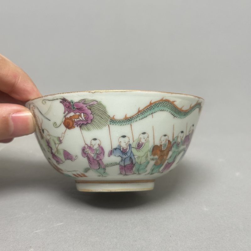 清晚期 粉彩百子闹春图碗 - 图2