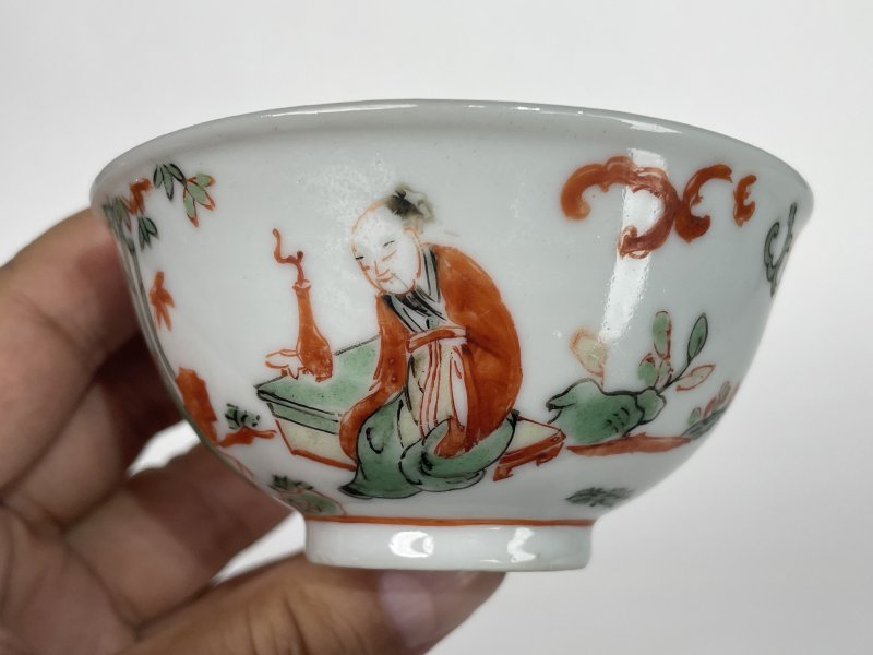 清中期 仿明红绿彩人物纹小碗一对 - 图9