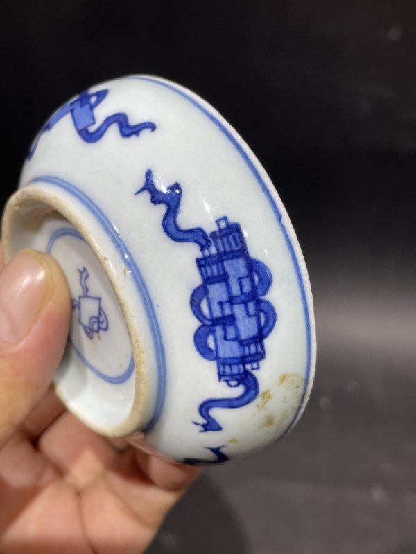 解放后 青花博古图盖盒 - 图8