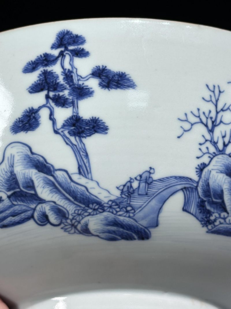    清雍正 青花山水庭院高士图大碗 - 图11