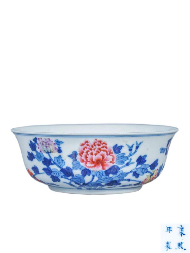    清晚期 青花加彩花卉纹碗 - 图1