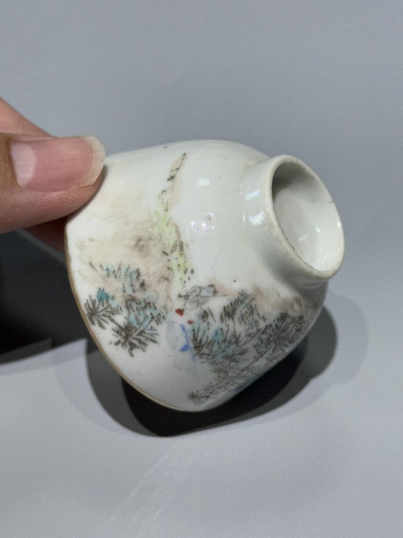    民国 浅降彩山水人物诗文杯一对 - 图6