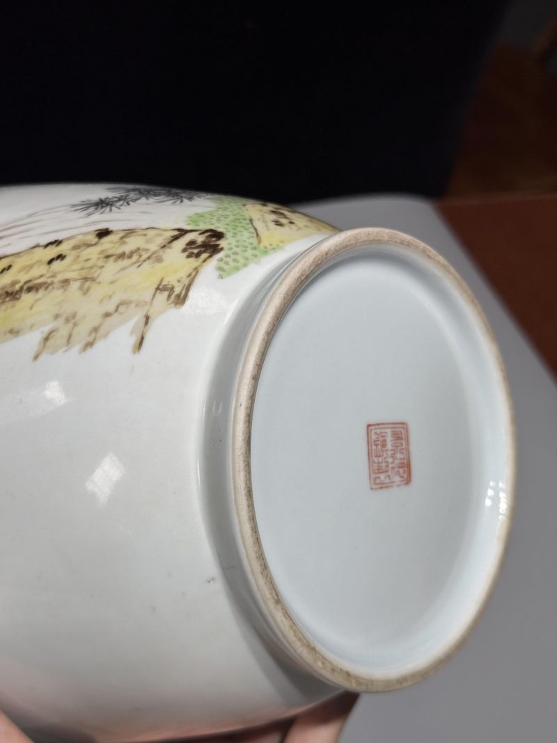    邹甫仁作品 粉彩松鹰图诗文灯笼瓶 - 图8