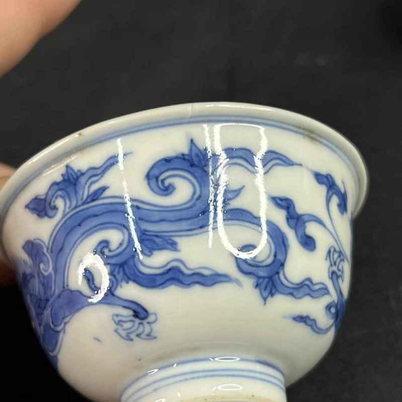 清康熙 青花瑞兽纹杯一对 - 图8