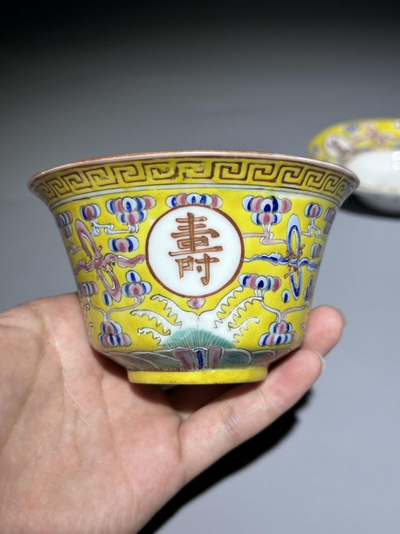    民国 粉彩寿字纹三才盖杯 - 图12