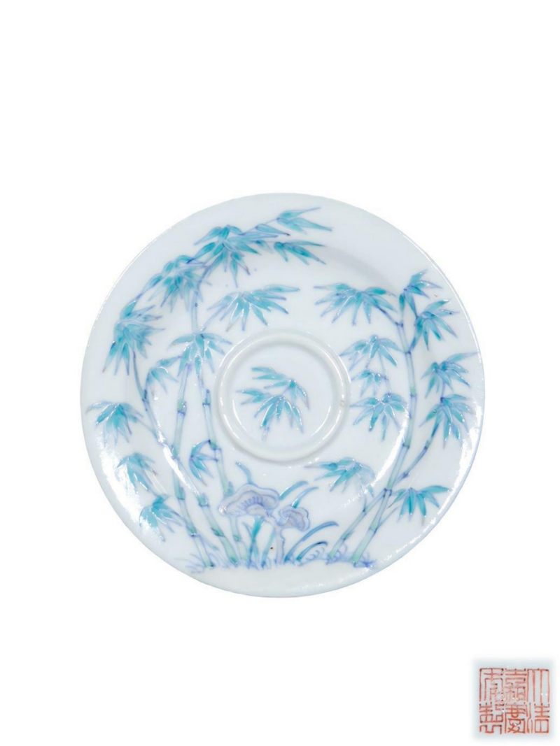    清嘉庆 斗彩翠竹纹盏托 - 图1