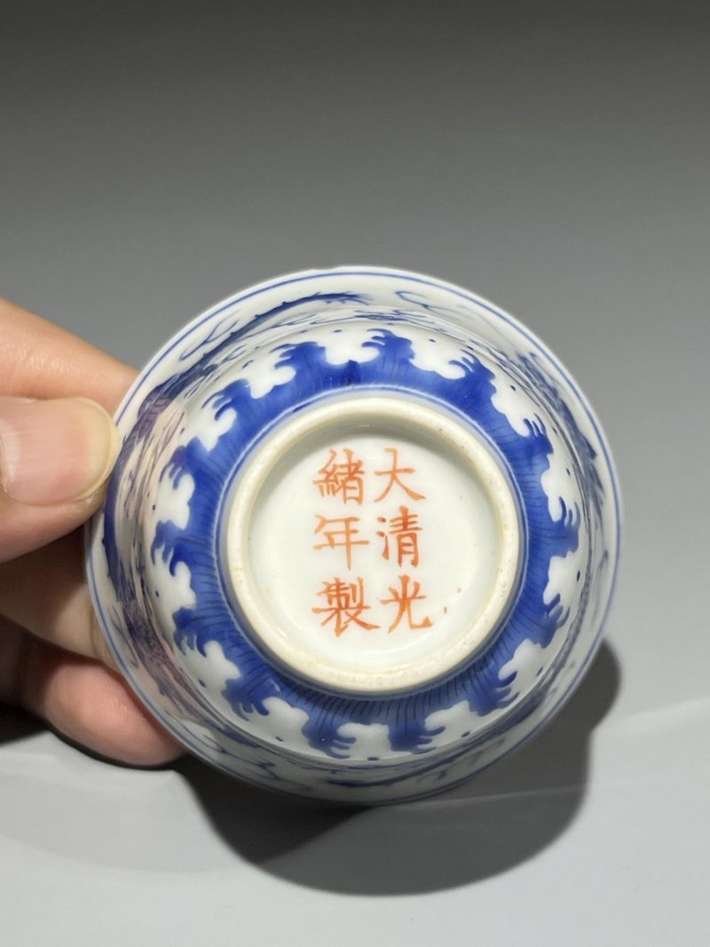    清光绪 蓝料彩双龙赶珠纹铃铛杯 - 图10