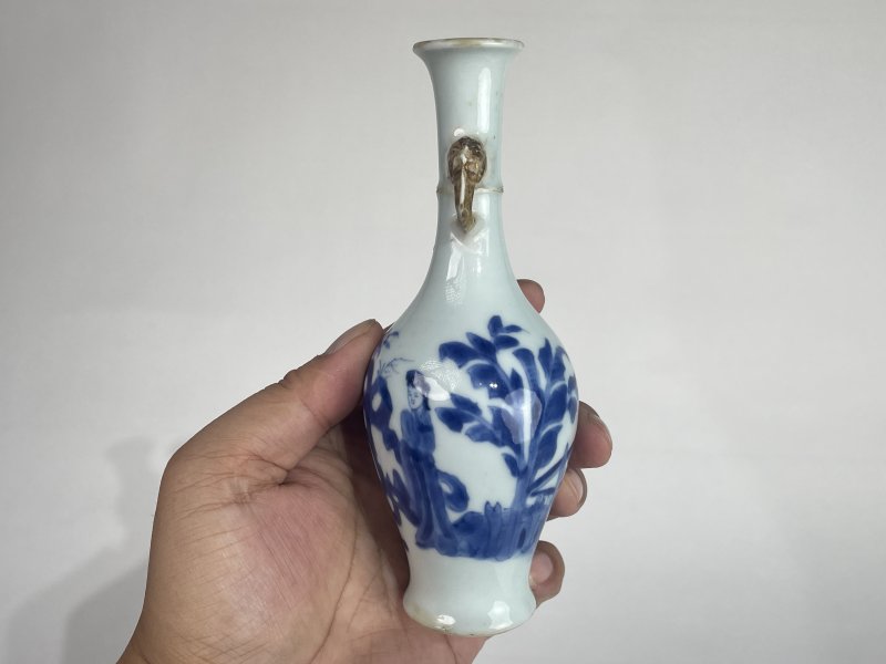 清康熙 青花侍女图双耳瓶 - 图5