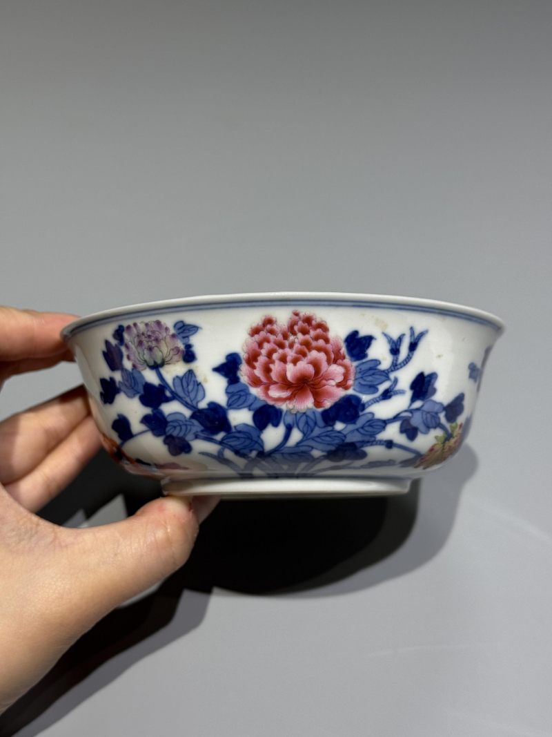    清晚期 青花加彩花卉纹碗 - 图3