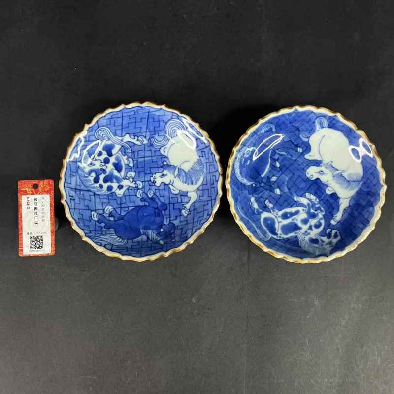 清道光 骏马图花口盘一对 - 图12
