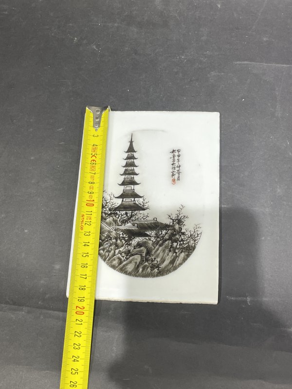 民国 墨彩山水诗文瓷板 - 图6