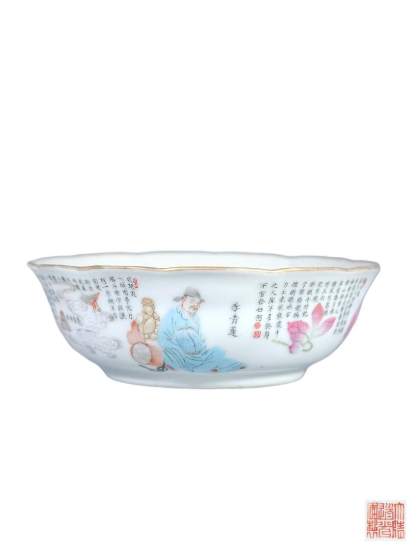    清道光 粉彩无双谱花口碗 - 图1