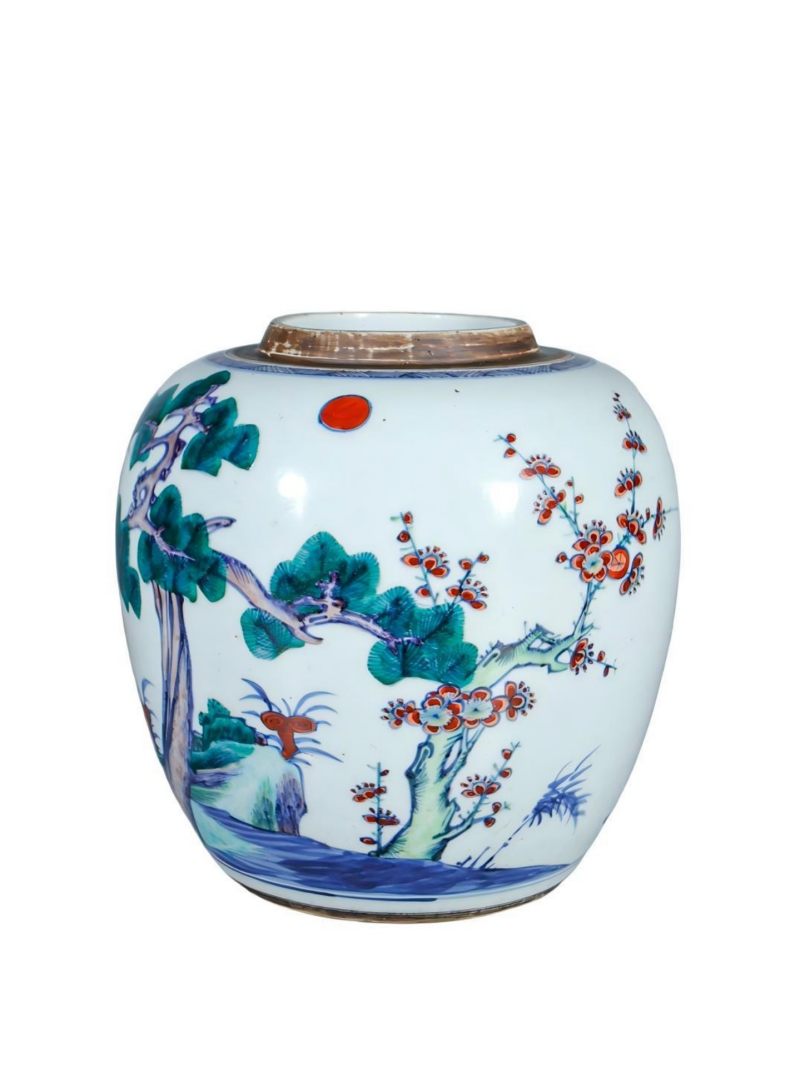    清雍正 青花加彩松竹梅罐 - 图1