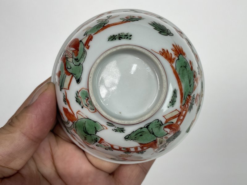 清中期 仿明红绿彩人物纹小碗一对 - 图11