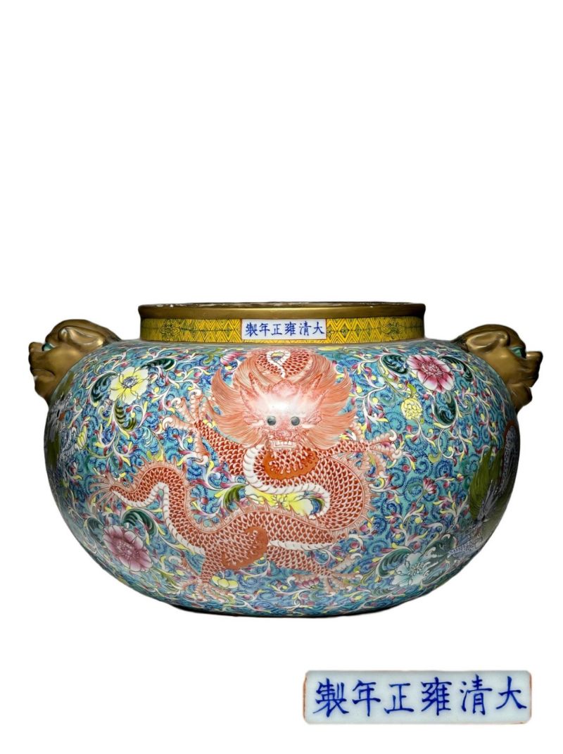    叶冬青风格 粉彩花卉龙纹狮耳罐 - 图1