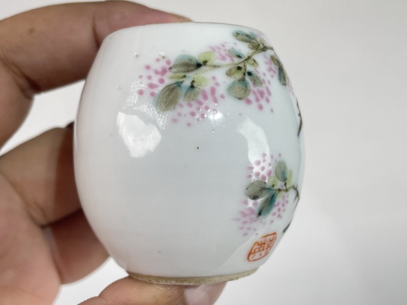 解放后 浅降彩花鸟纹鸟食罐 - 图3