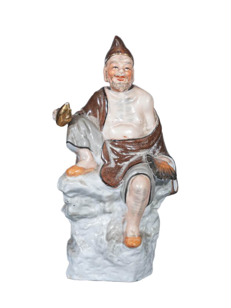    粉彩济公坐石瓷塑（活头） - 图1